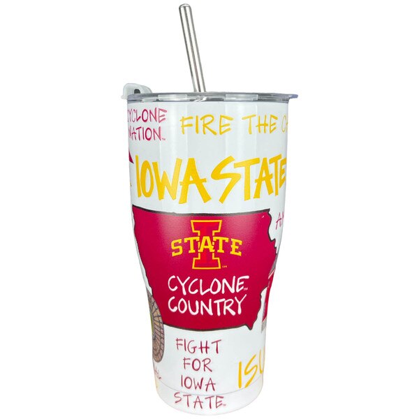 Iowa State Theme White 30 oz. Tumbler with Metal Straw